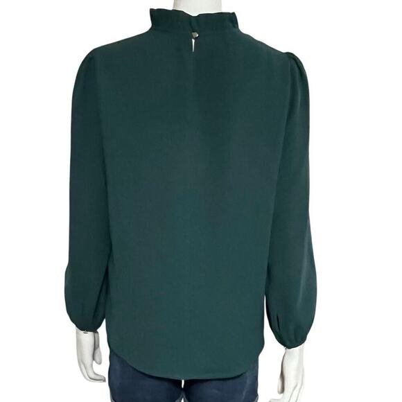 J.Crew Ruffle Neckline Long Sleeve Green Blouse Size Medium - Picture 3 of 9
